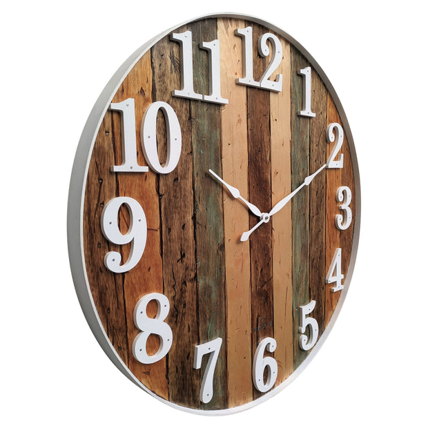 Shiplap with white Rim Large Rustic Wooden Wall Clock image 2