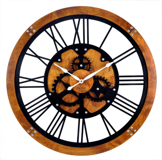 Brown and Black Gear Wooden Wall Clock image 0