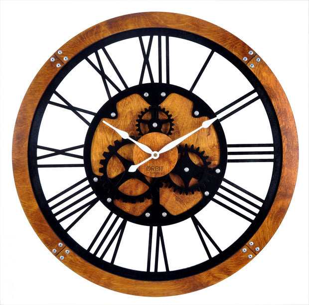 Brown and Black Gear Wooden Wall Clock image 0