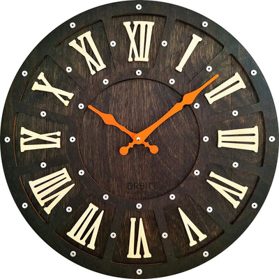 16" Dark Brown Handcrafted Vintage Wooden Wall Clock image 0