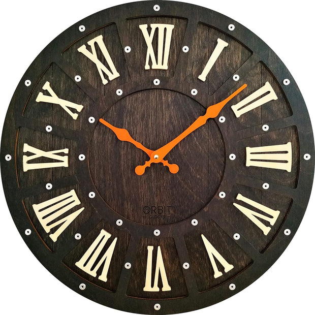 16" Dark Brown Handcrafted Vintage Wooden Wall Clock image 0