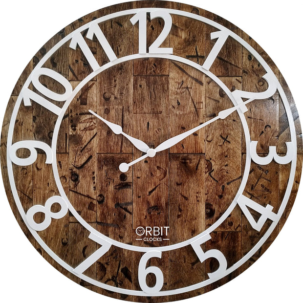 24" brown and white wooden wall clock steampunk distressed image 0