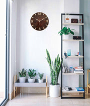 Dark Walnut 12" Round Wall Clock Brown Smooth Glossy Finish image 17
