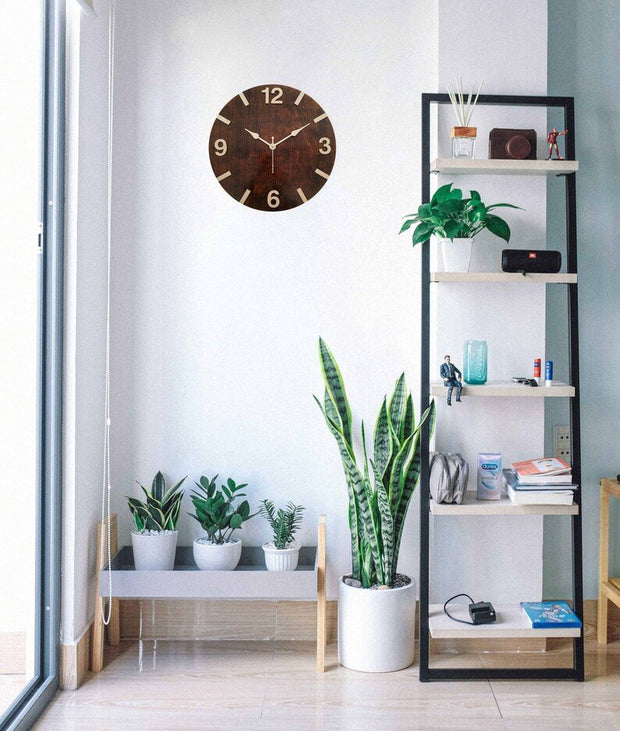 Dark Walnut 12" Round Wall Clock Brown Smooth Glossy Finish image 17