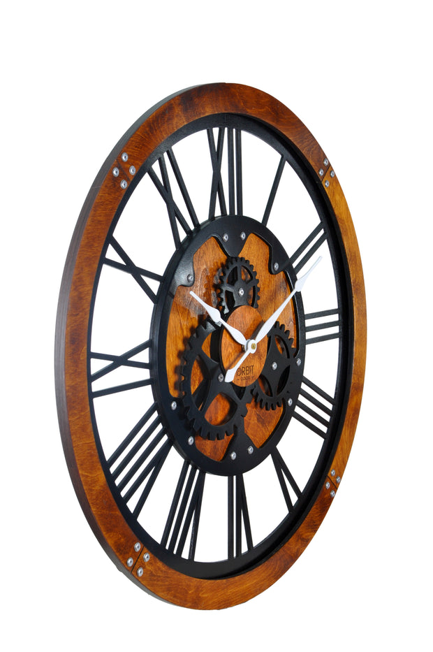 Brown and Black Gear Wooden Wall Clock image 3