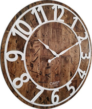 24" brown and white wooden wall clock steampunk distressed image 1