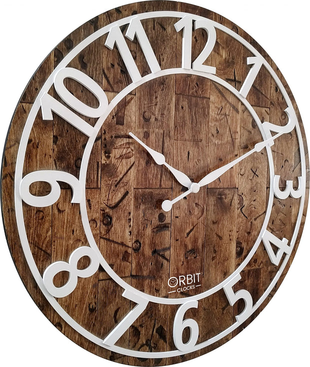 24" brown and white wooden wall clock steampunk distressed image 1