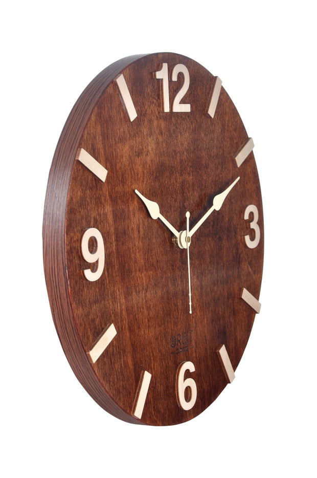 Dark Walnut 12" Round Wall Clock Brown Smooth Glossy Finish image 12