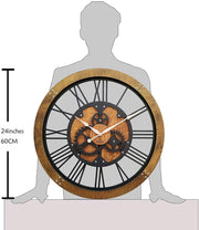 Brown and Black Gear Wooden Wall Clock image 2