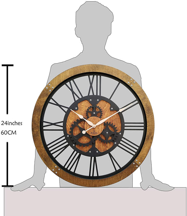 Brown and Black Gear Wooden Wall Clock image 2