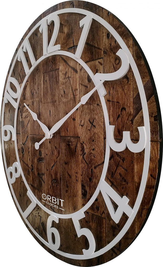 24" brown and white wooden wall clock steampunk distressed image 2