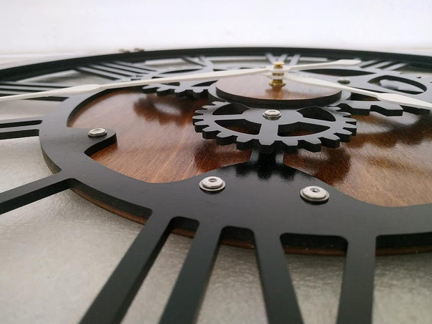 Brown and Black Gear Wooden Wall Clock image 7